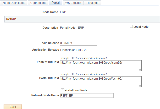 Portal page showing a remote portal host node