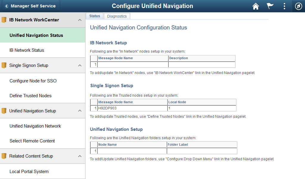 Configure Unified Navigation center