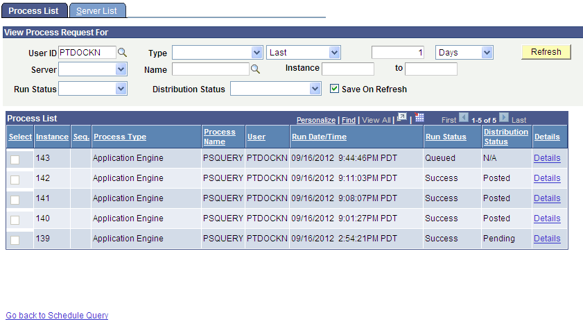 Process Monitor - Process List page