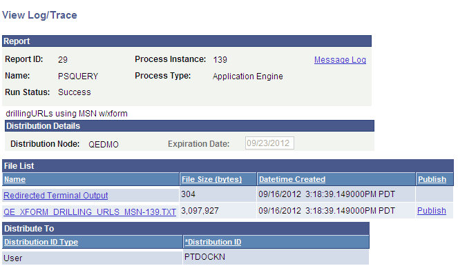 View Log/Trace page