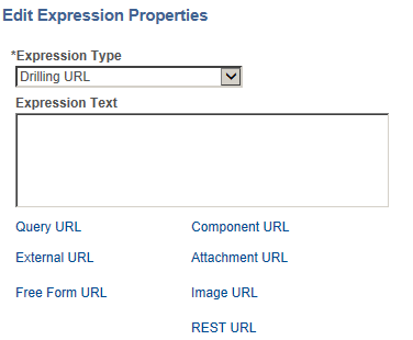 Edit Expression Properties page with the Expression Type set to Drilling URL