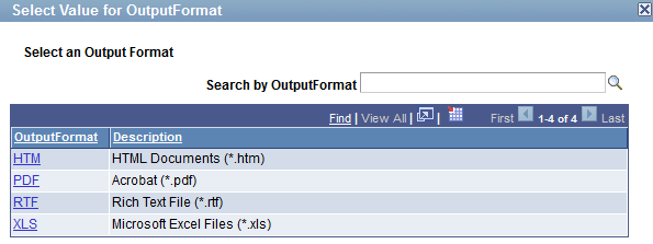 Select Value for OutputFormat page