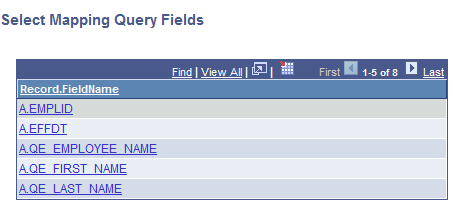 Select Mapping Query Fields page