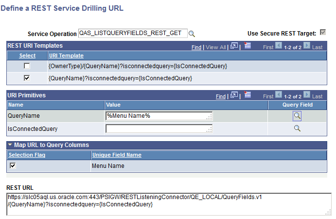 Define a REST Service Drilling URL page