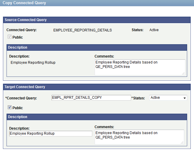 Copy Connected Query page