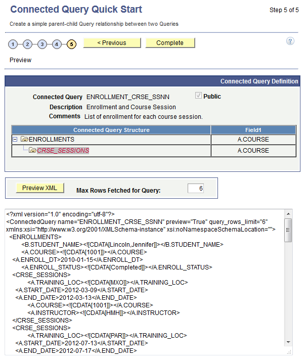 Connected Query Quick Start - Preview page