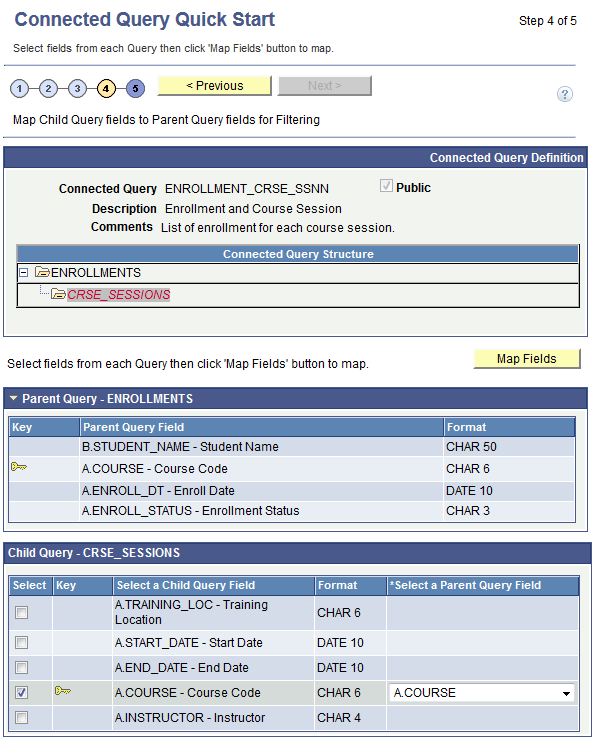 Connected Query Quick Start - Map Child Query Fields to Parent Query Fields for Filtering page