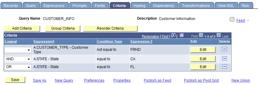 Criteria page, example of criteria that returns an incorrect result