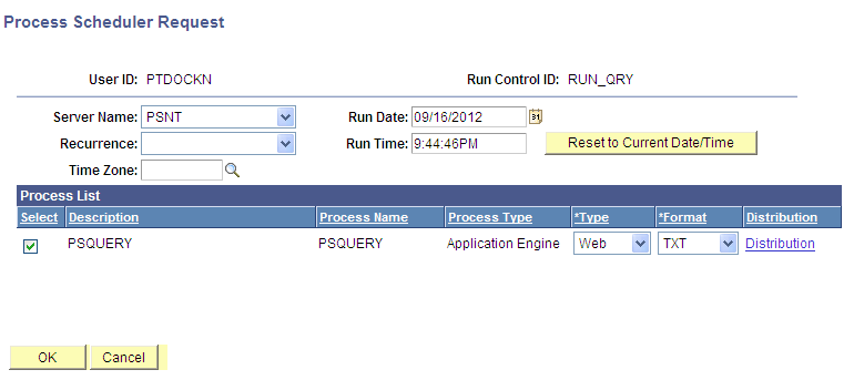 Process Scheduler Request page