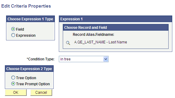 Edit Criteria Properties page with the Tree Prompt Option is selected