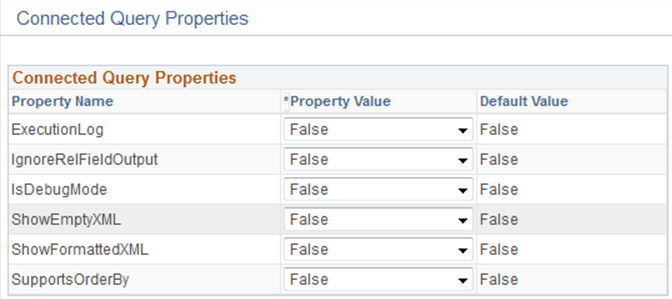 Connected Query Properties page