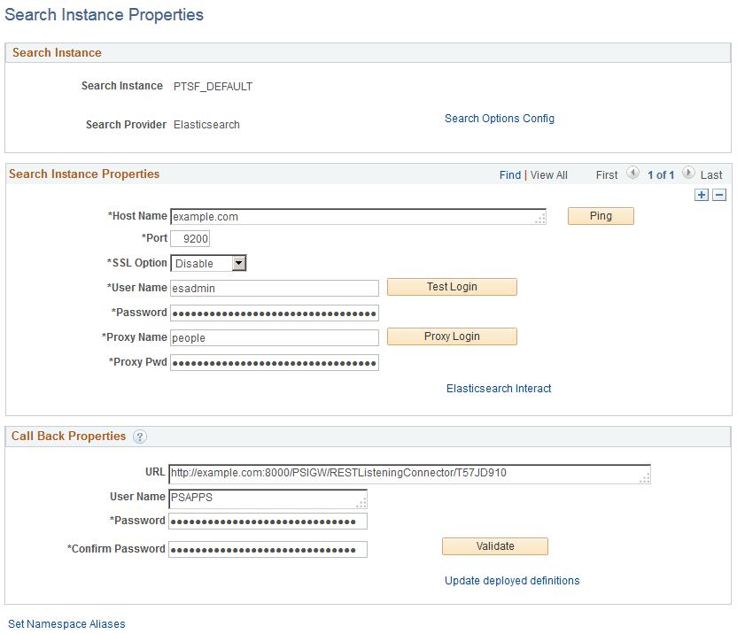 Search Instance Properties page
