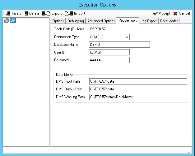 Execution Options dialog box-PeopleTools tab