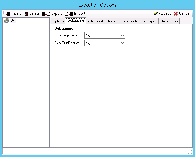 Execution Options dialog box-Debugging tab