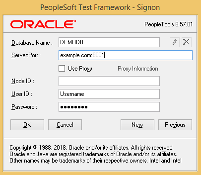 Example of a Completed Environment Signon Dialog Box