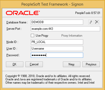 Example of a Completed Environment Signon Dialog Box with Node ID Specified