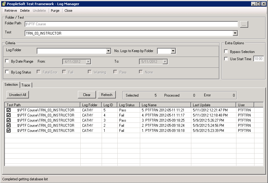 Example of PTF Log Manager