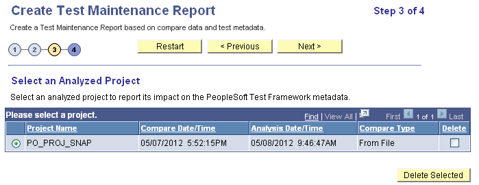 Create Test Maintenance Report Wizard: Step 3 of 4