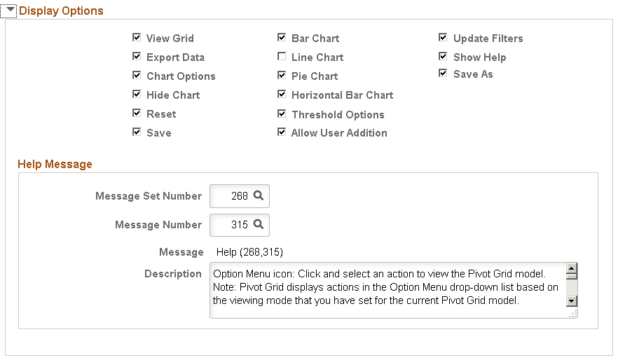 Display Options in Specify Data Model Options page