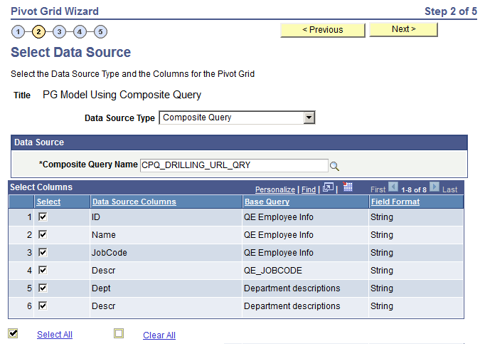 Select Data Source page with the Data Source Type set to Composite Query