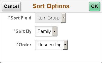 Sort Options dialog box