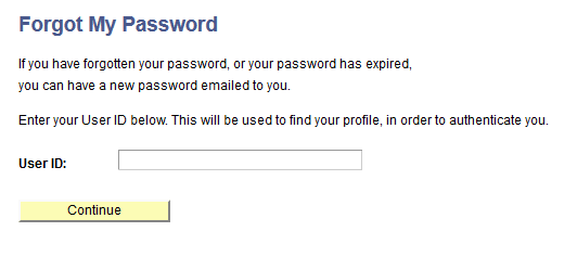 Forgot My Password page (Enter user ID to validate.)