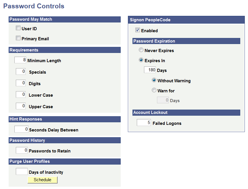 Password Controls page