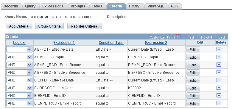 Example of Criteria page