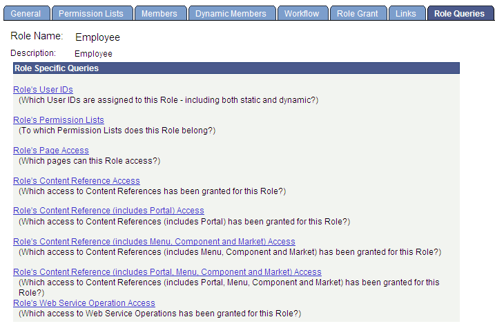 Roles - Role Queries page