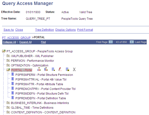Query Access Manager page