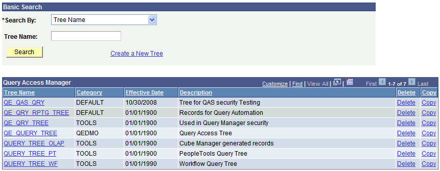 Query Access Manager - Search page
