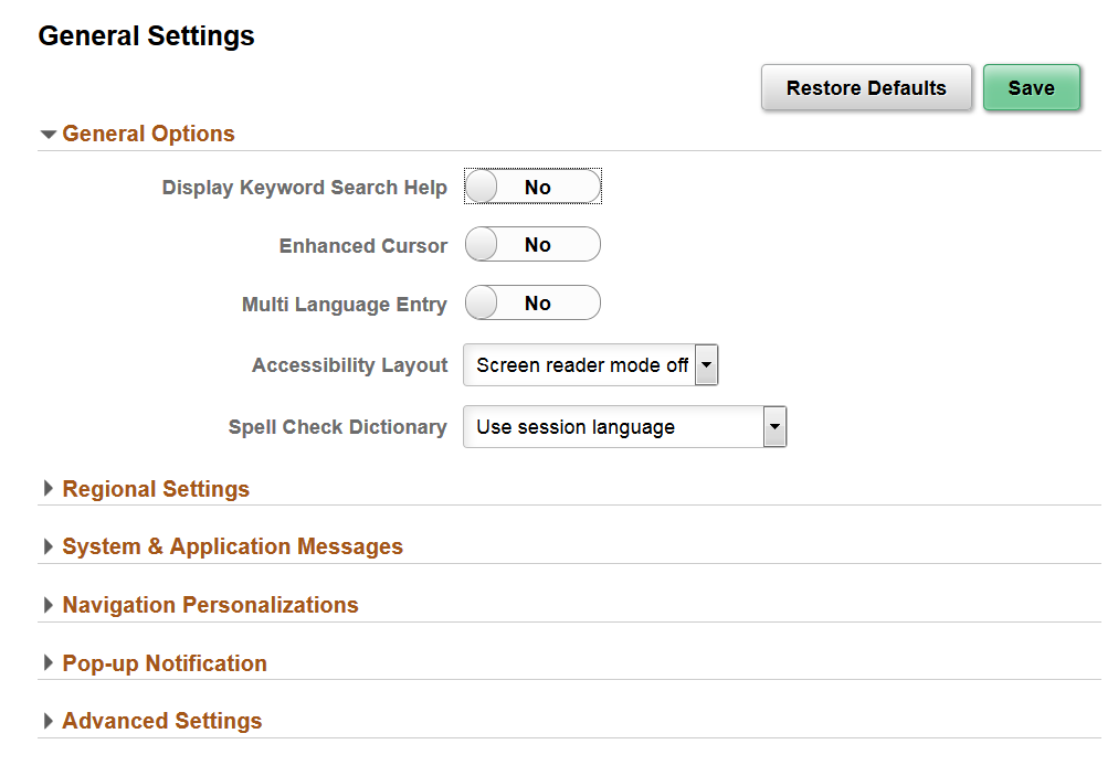My Preferences page (After user modifications.)