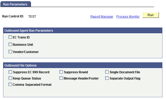 Outbound EC Agent - Run Parameters page