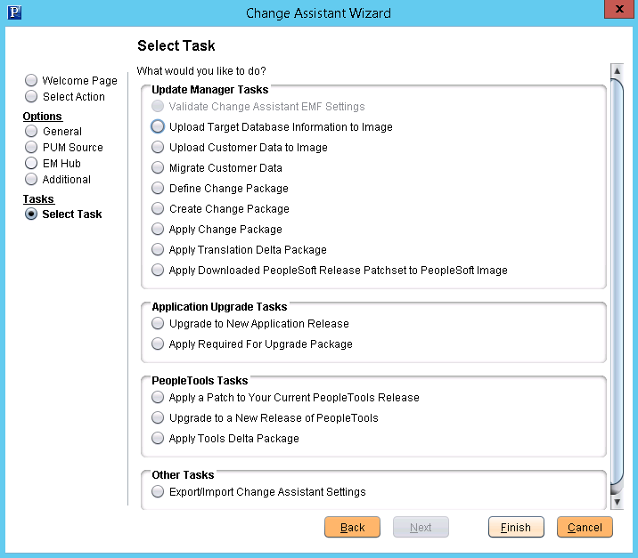 Change Assistant Wizard - Select Task page