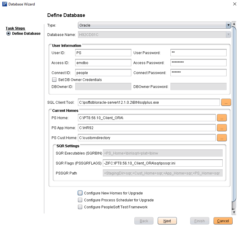 Database Wizard - Define Database page