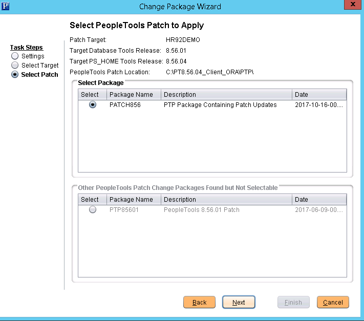 Select PeopleTools Patch to Apply