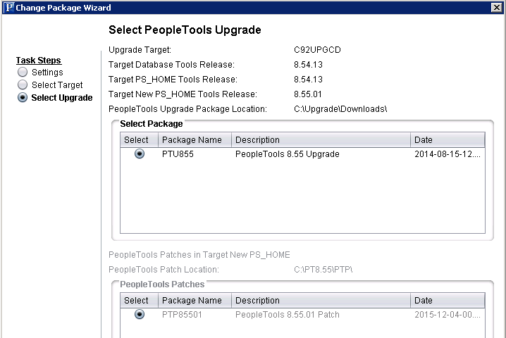 Select PeopleTools Upgrade