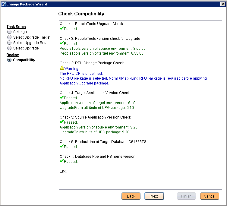 Upgrade Application - Check Compatibility page