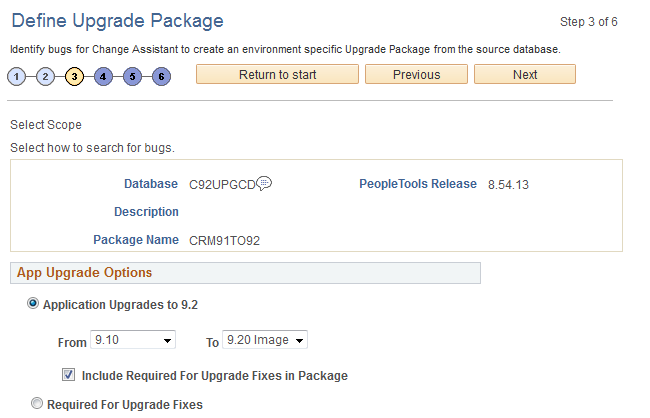 Define Upgrade Package Step 3 of 6
