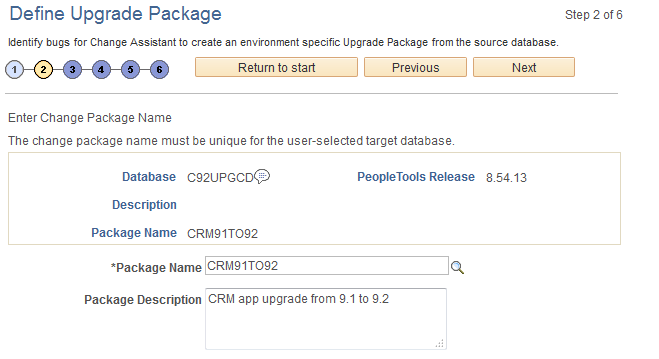 Define Upgrade Package Step 2 of 6