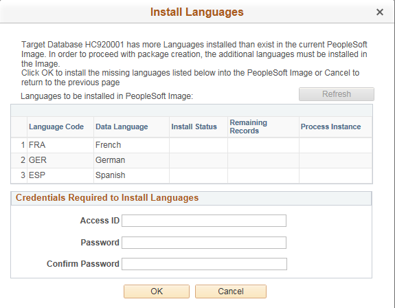 Install Languages page