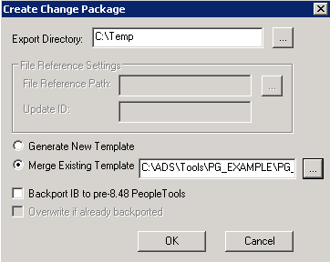 Create Change Package dialog box