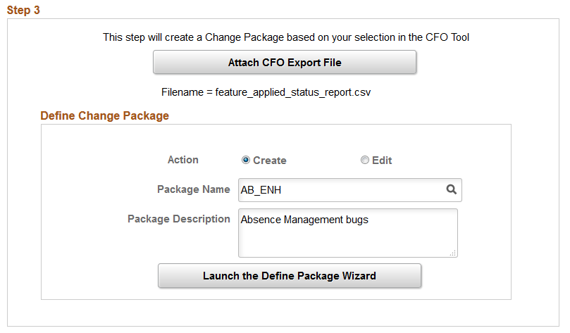Step 3 Defining Change Package