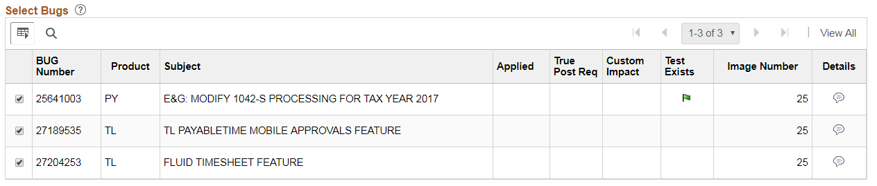 List of Updates grid