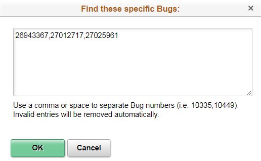 Find these specific Bugs page that opens when Enter Multiple Bug Numbers is selected