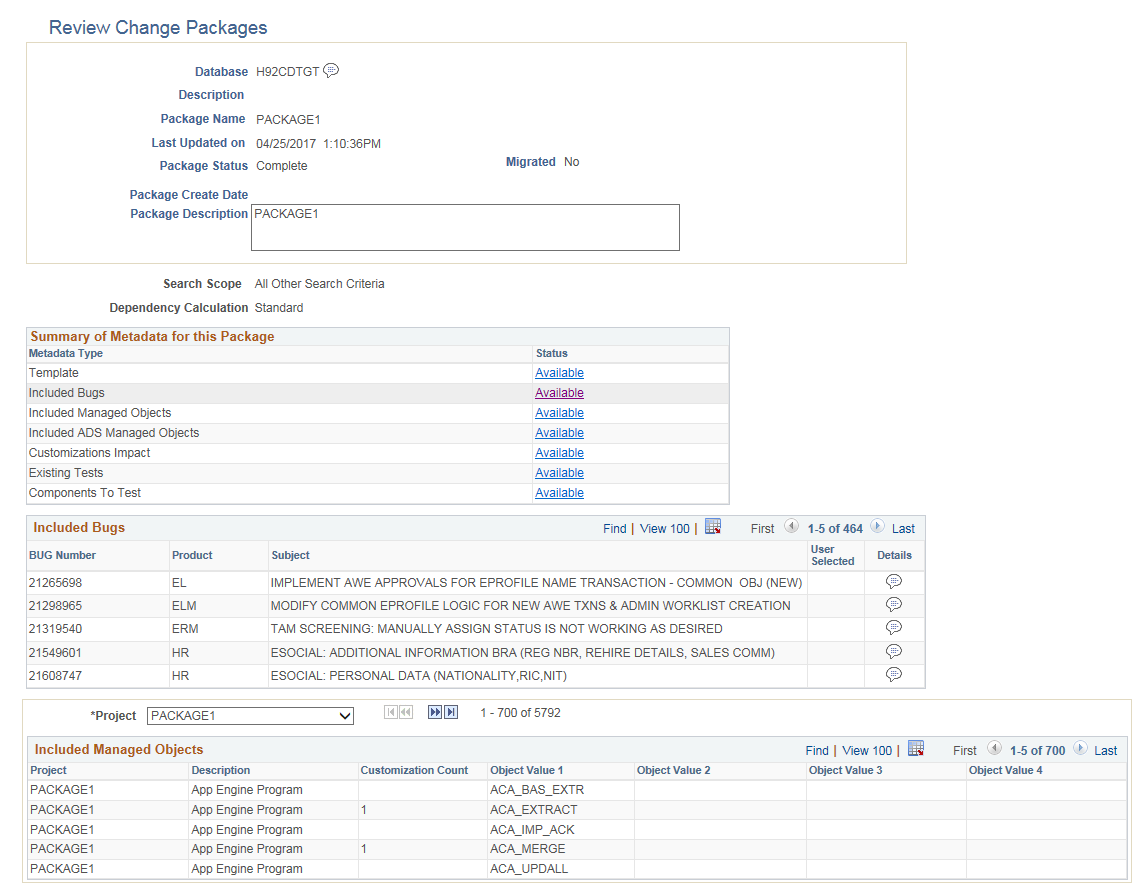 Review Change Package (top of page)