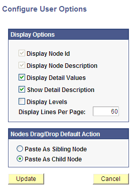 Configure User Options page