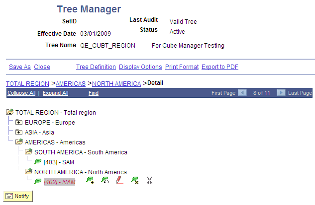 Tree Manager navigation bar and navigation path