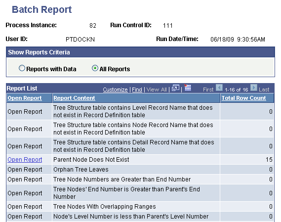 Batch Report page