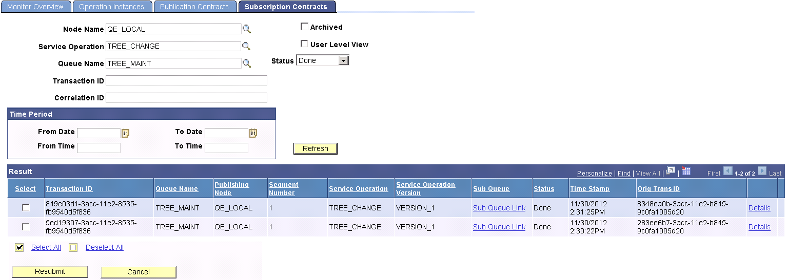 Subscription Contracts page